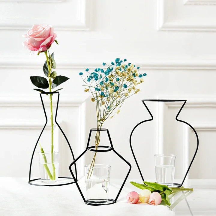 Rynx Retro Iron Line Table Flower Vase Pot Ornament Metal Plant Holder Nordic Styles Flower Vase Home Garden Decorations Wedding