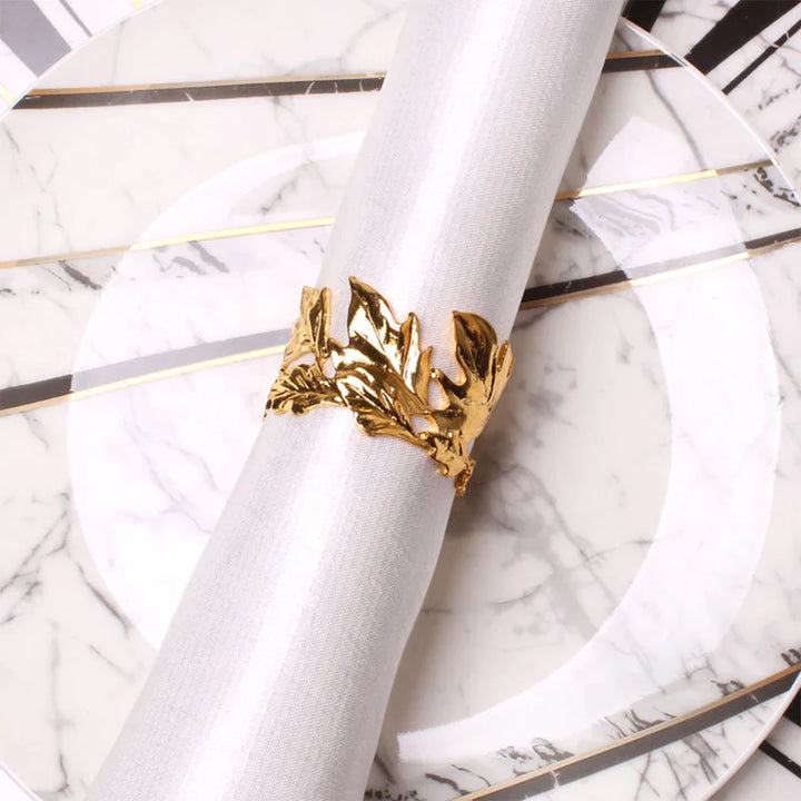 Rynx | 4PCS Ginkgo Leaf Metal Napkin Ring, Pearl Flower Napkin Holder, for Wedding Valentine's Day Party Home Dining Room Table Decoration