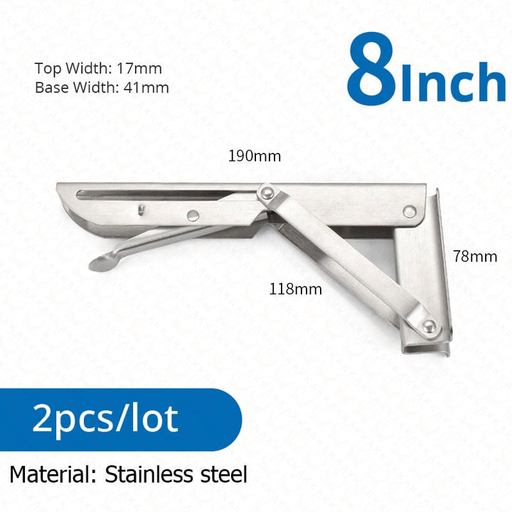 Lisslune | 2-piece set collapsible shelf brackets, heavy-duty, made of stainless steel for tables, motorhomes and space-saving