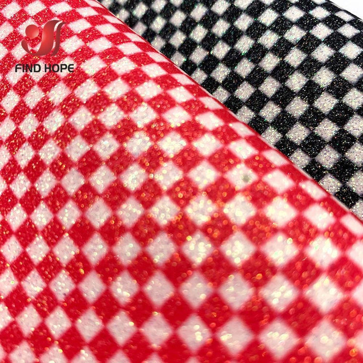 Lisslune | Glossy black-white checked synthetic leather craft fabric
