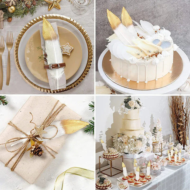 Rynx 10/20 pcs. Gold dipped feather Natural goose turkey feathers for wedding party gift box cake decoration balloon filler DIY crafts