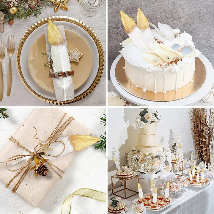 Rynx 10/20 pcs. Gold dipped feather Natural goose turkey feathers for wedding party gift box cake decoration balloon filler DIY crafts