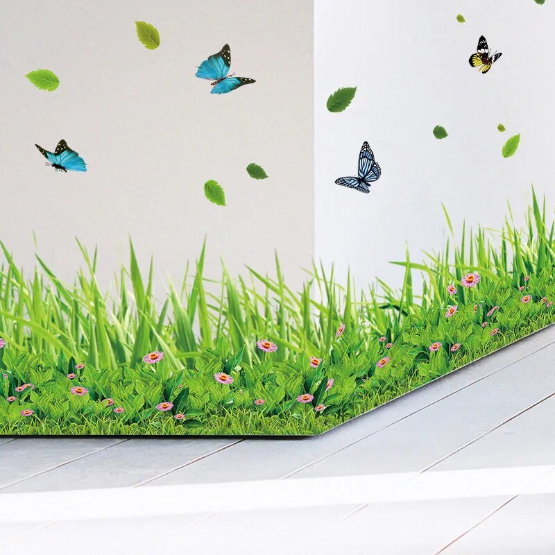 Lisslune | Serene Springtime Butterfly Green Grass Wall Stickers