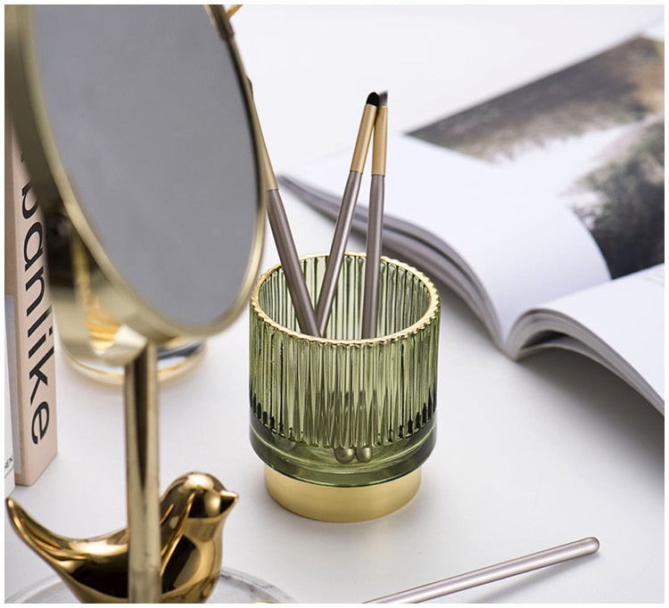 Lisslune | Elise Gold Foil Glass Makeup Halter & Organizer