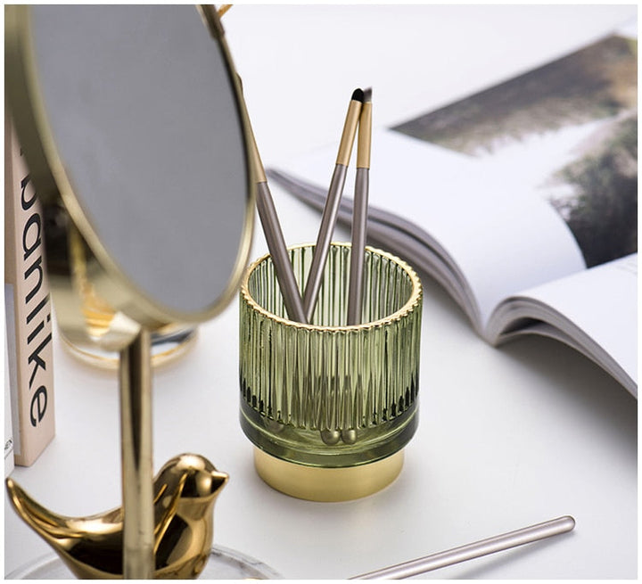 Lisslune | Elise Gold Foil Glass Makeup Halter & Organizer