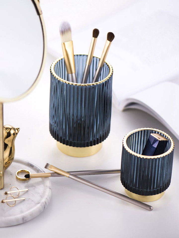 Lisslune | Elise Gold Foil Glass Makeup Halter & Organizer