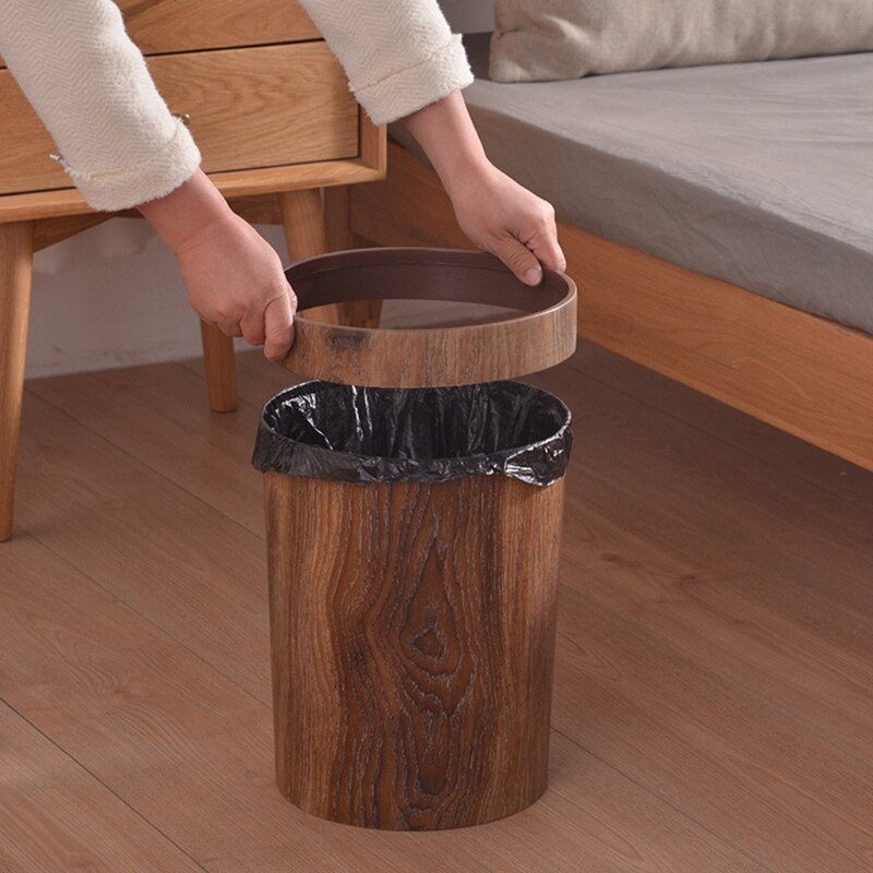Lisslune | Elegant Retro Wood Grain Trash Can