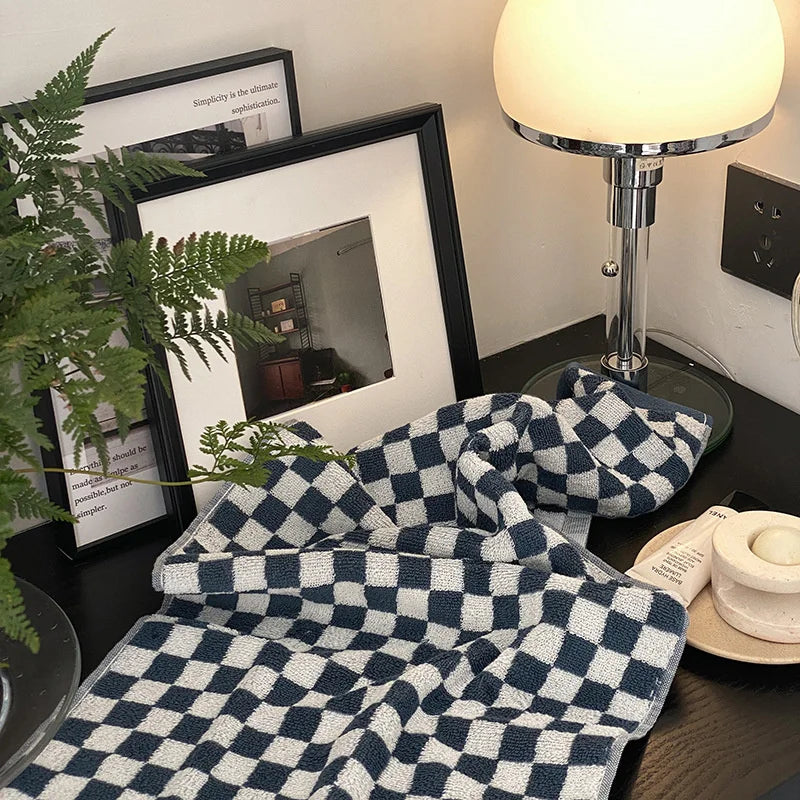 Rynx | Retro Checkerboard Plaid Long Staple Cotton Towel Soft Skin-Friendly Face Cloths Absorbent Bath Towel for Home & Hotel Supplies