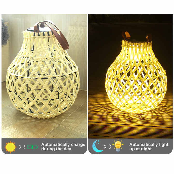 Lisslune | Solar LED Rattan Lantern – Large Outdoor Lighting in Oval Design for Garden and Terrace