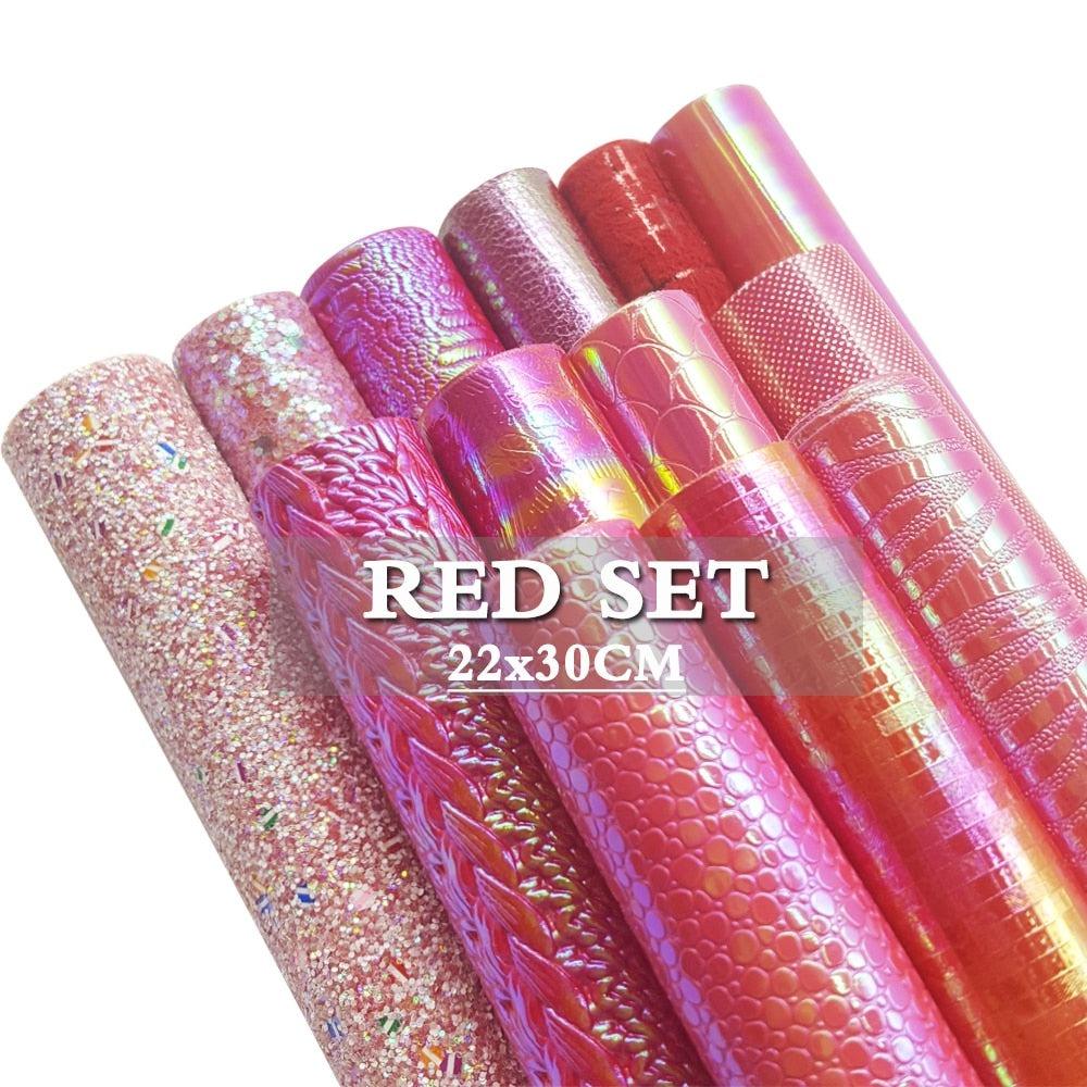 Lisslune | Shiny Red Chunky Glitter Craft Fabric Sheets - A4 Size for DIY Projects
