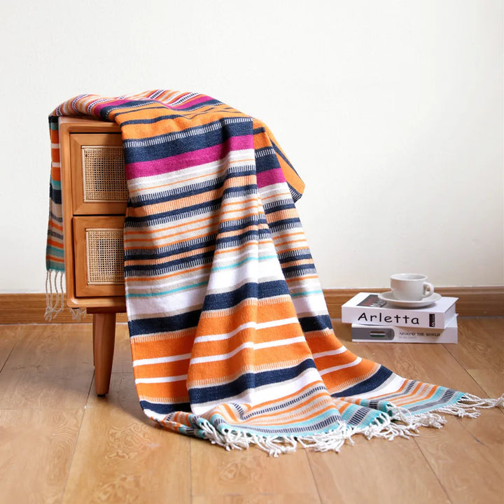 Rynx | Textile City Bohemia Colorful Striped Throw Blanket Comfortable Soft Summer Tassel Sofa Cover Rainbow Woven Camping Picnic Blanket