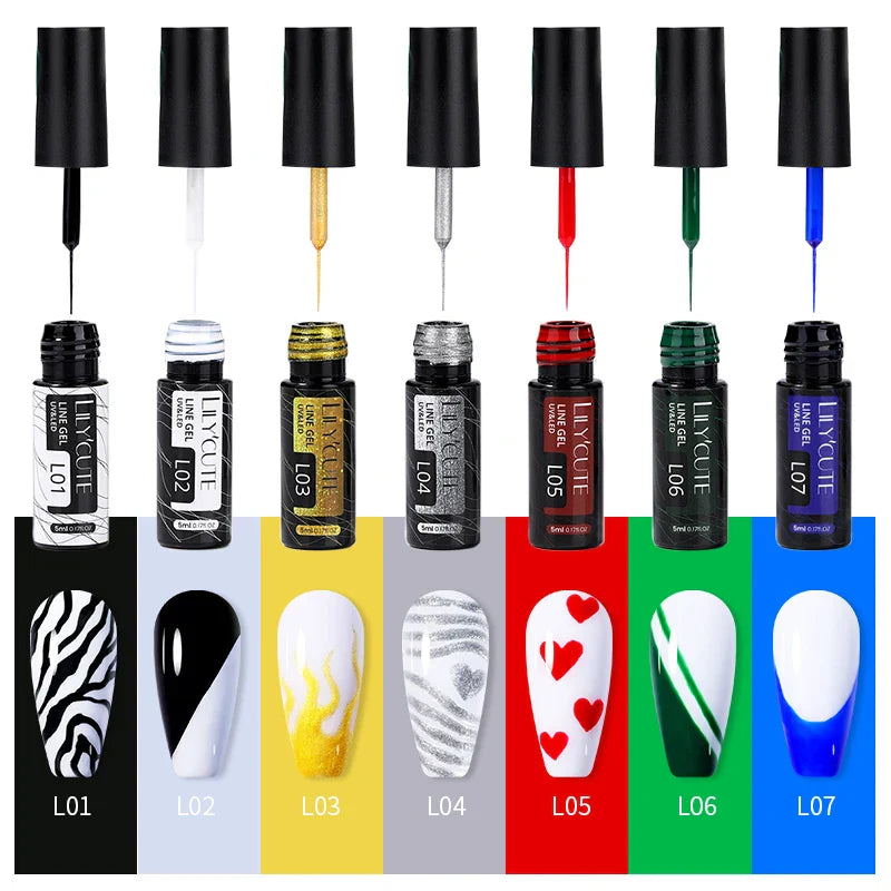 Rynx | 5ml Line Nail Art Polish Liner Pen Gel with Brush Varnish Semi Permanent Gel Nail Polish Wire Drawing Line Nail Art Tool