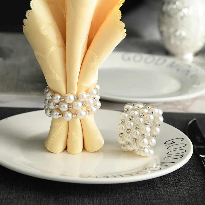 Rynx | 4PCS Ginkgo Leaf Metal Napkin Ring, Pearl Flower Napkin Holder, for Wedding Valentine's Day Party Home Dining Room Table Decoration