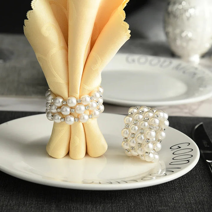 Rynx | 4PCS Ginkgo Leaf Metal Napkin Ring, Pearl Flower Napkin Holder, for Wedding Valentine's Day Party Home Dining Room Table Decoration
