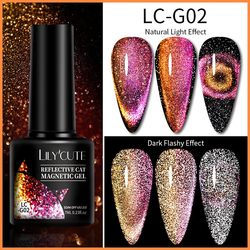 Rynx |7ML Snowlight Cat Magnetic Gel Nail Polish Grow-In-Dark Reflection Glitter Laser Semi-Permanent Soak Off UV Gel Nail Polish