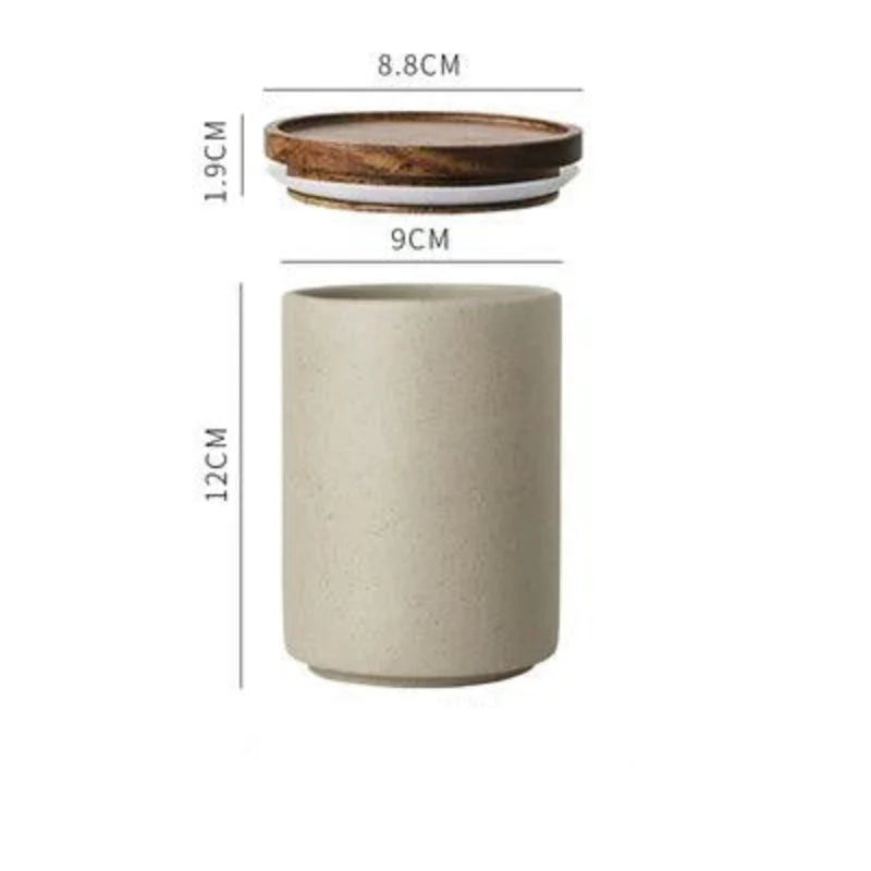 Lisslune | Vintage Japanese Ceramic Spice Storage Set with Acacia Wood Tray