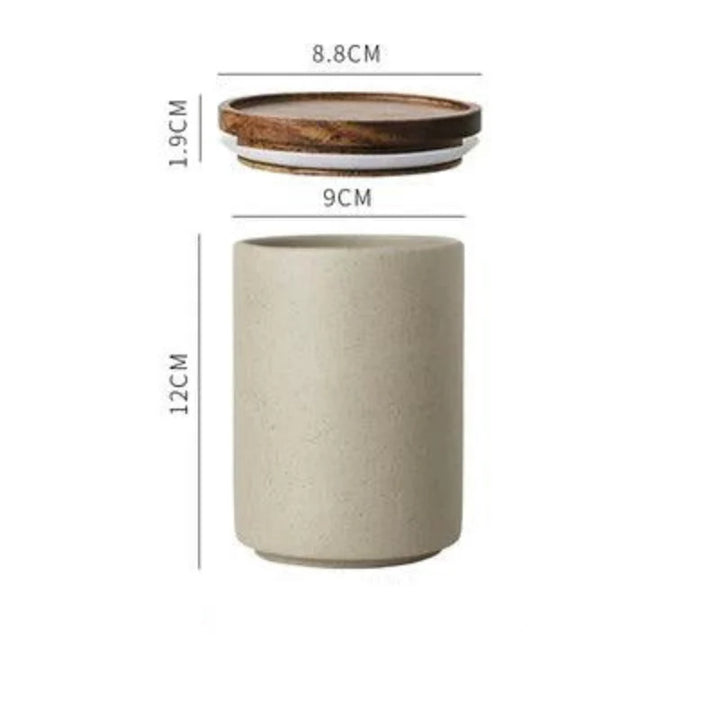Lisslune | Vintage Japanese Ceramic Spice Storage Set with Acacia Wood Tray