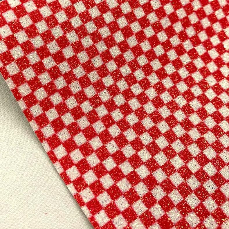 Lisslune | Glossy black-white checked synthetic leather craft fabric