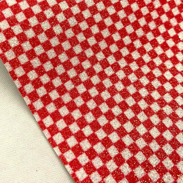 Lisslune | Glossy black-white checked synthetic leather craft fabric
