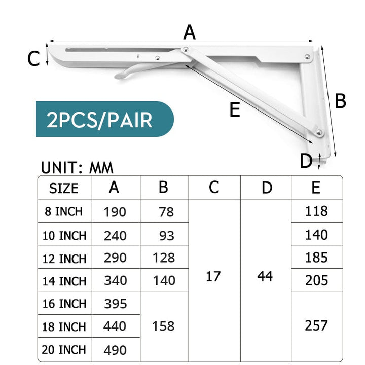 Lisslune | 2-piece set collapsible shelf brackets, heavy-duty, made of stainless steel for tables, motorhomes and space-saving