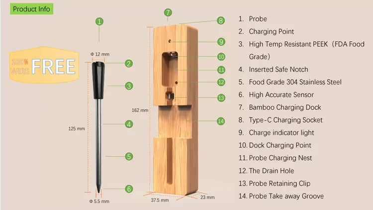 Lisslune | MeatIQ Digital Meat Thermometer with Wireless Probe – Perfect for Precise Cooking Temperatures Every Time