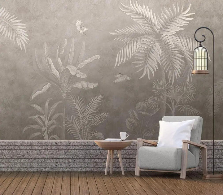 Lisslune | Elegant Monochrome 3D Banana Leaf Wallpaper for Stunning Living Spaces
