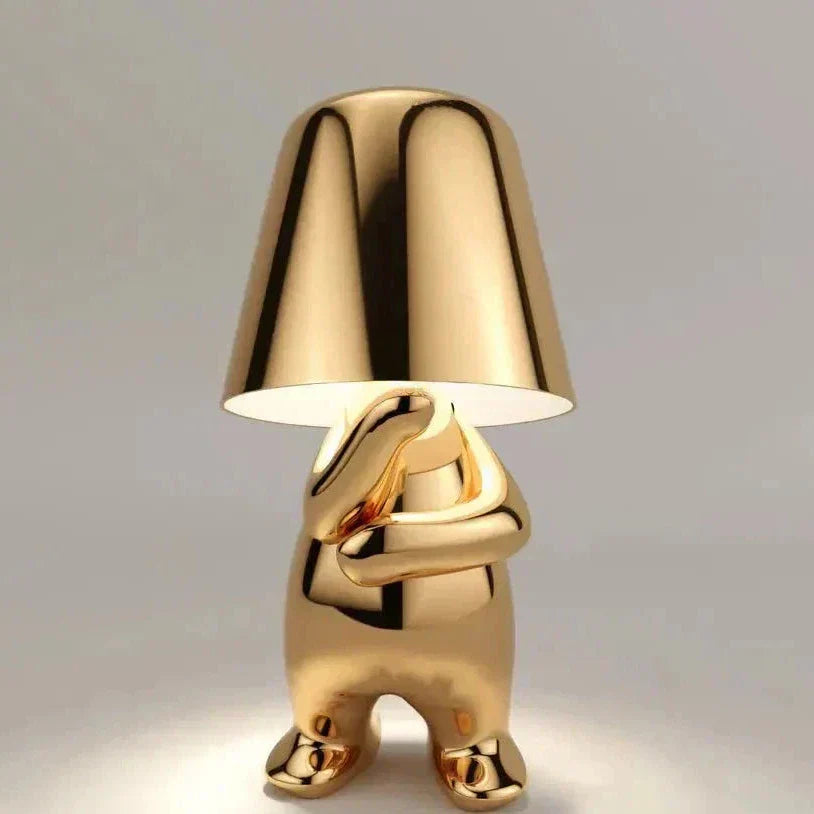 Lisslune | Golden Man LED Thinking Table Lamp – Playful Nightstand Lamp for Bedroom & Decor