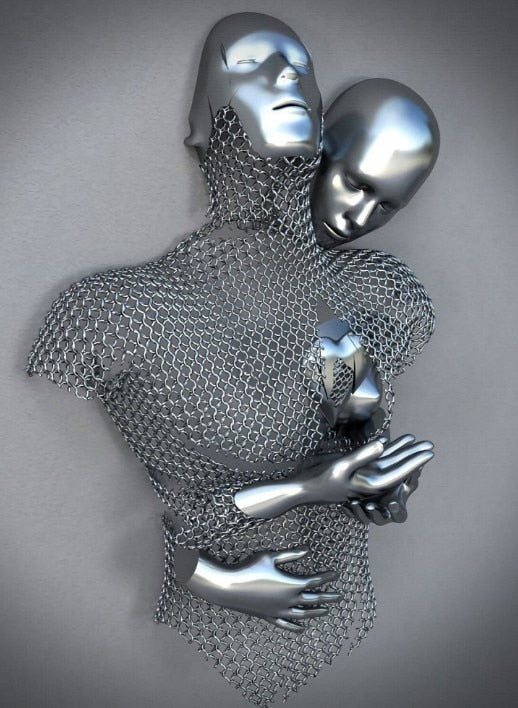 Lisslune | Metal Figure Statues Styles Abstract Canvas Painting Couples Wall Art Love Sculpture Poster Print Home Decor Living Room Gifts