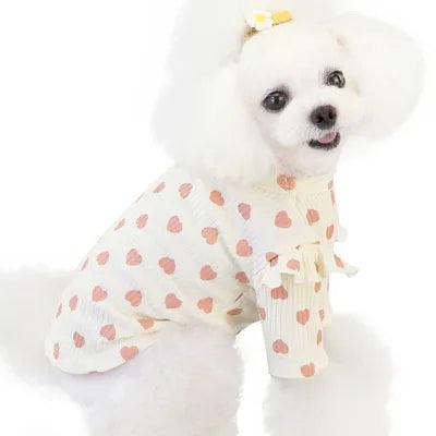 Lisslune | Shaded heart printed hoodie for small dogs - soft cotton in pink, beige, and gray