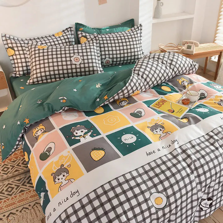 Rynx | Orange Bedding Set Girls Boys Bedding Sheet Plaid Duvet Cover No Filling 240x220 Single Double Queen King Bedding