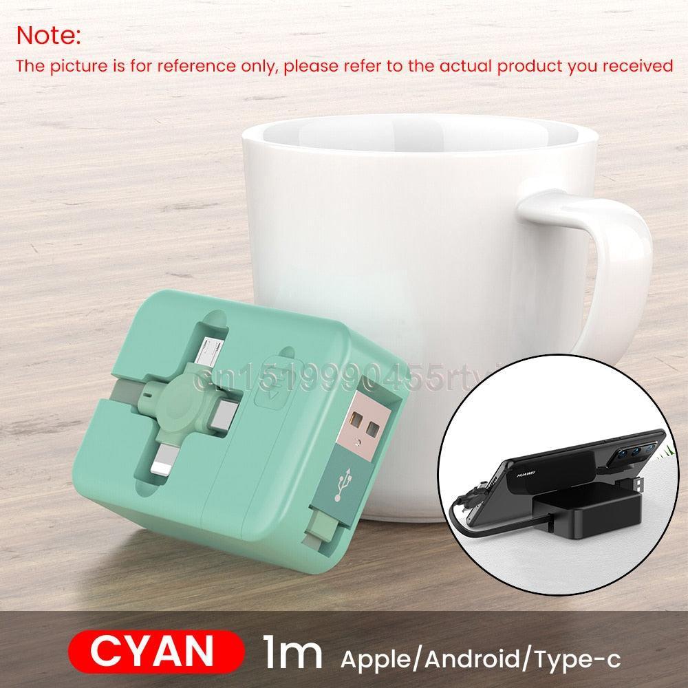 Lisslune | Multifunctional 4-in-1 retractable charging cable with integrated phone stand