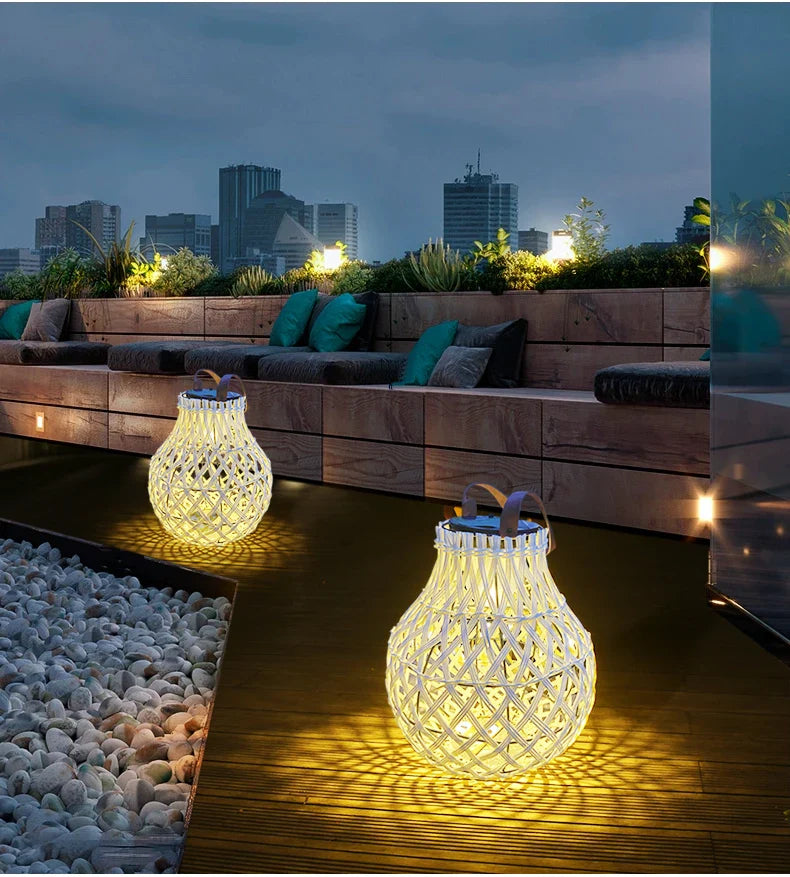 Lisslune | Solar LED Rattan Lantern – Large Outdoor Lighting in Oval Design for Garden and Terrace