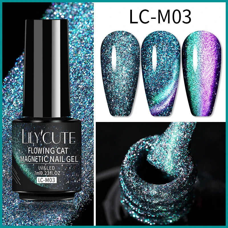 Rynx |7ML Snowlight Cat Magnetic Gel Nail Polish Grow-In-Dark Reflection Glitter Laser Semi-Permanent Soak Off UV Gel Nail Polish