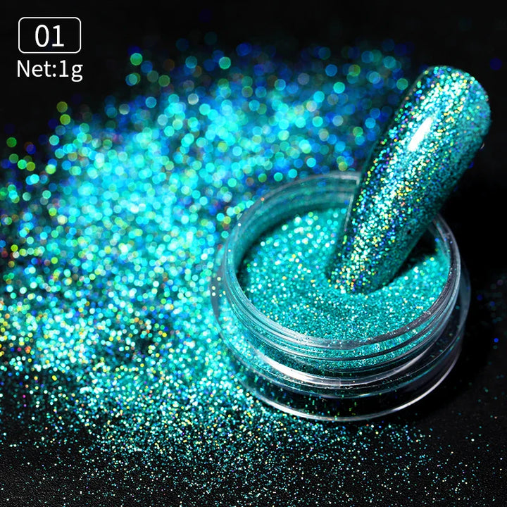 Rynx | Aurora Pearl White Nails Glitter Dust Chrome Gradient Rubbing on Powder Mirror Reflective Magnetic Pigment Nail Art Decorations