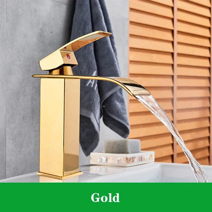 Lisslune | Modern black waterfall faucet with chrome accents for stylish bathrooms