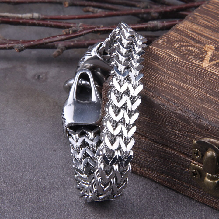 Lisslune | Silver Viking Bracelet "WolfBand" – Handmade with Fenrir Motif