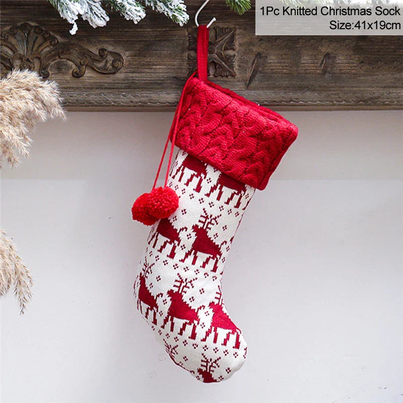 Rynx Knitted Christmas Stocking Socks Bag New Year's Gift Candy Bag Christmas Decorations For Home Xmas Tree Hanging Decorations Natal