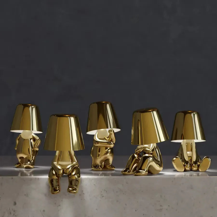 Lisslune | Golden Man LED Thinking Table Lamp – Playful Nightstand Lamp for Bedroom & Decor