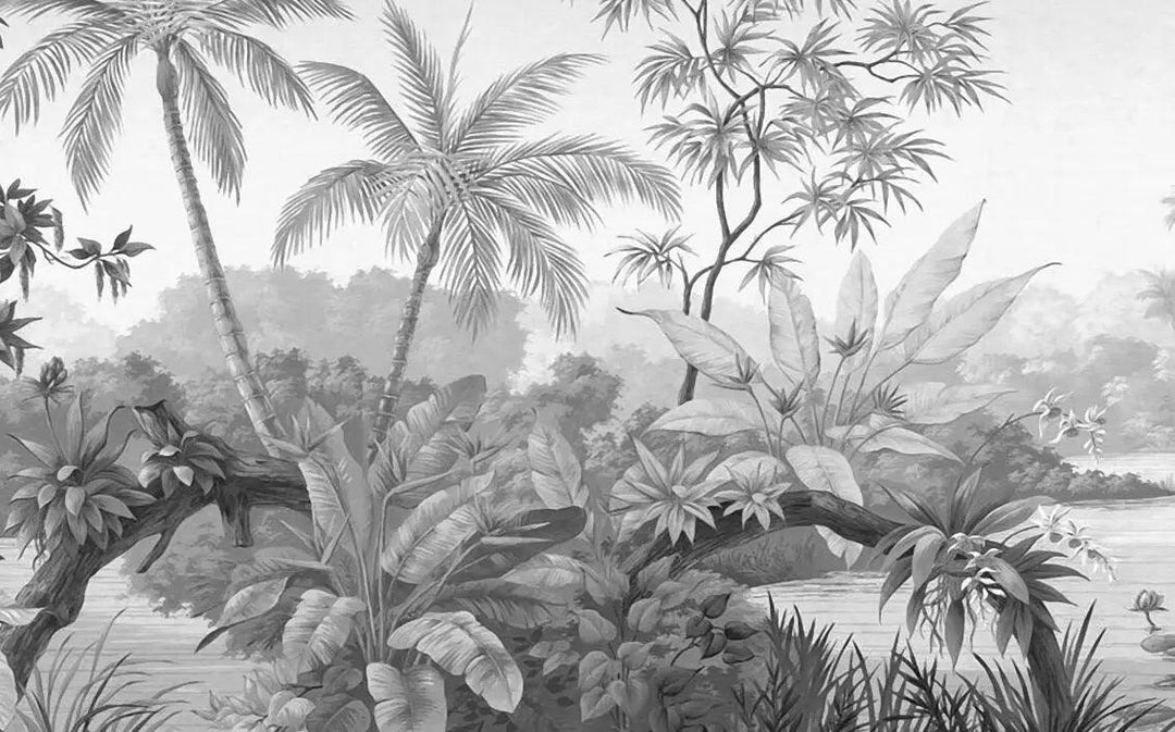 Lisslune | Elegant Monochrome 3D Banana Leaf Wallpaper for Stunning Living Spaces