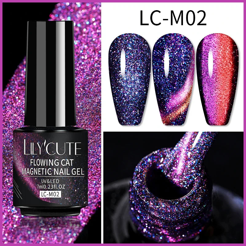 Rynx |7ML Snowlight Cat Magnetic Gel Nail Polish Grow-In-Dark Reflection Glitter Laser Semi-Permanent Soak Off UV Gel Nail Polish