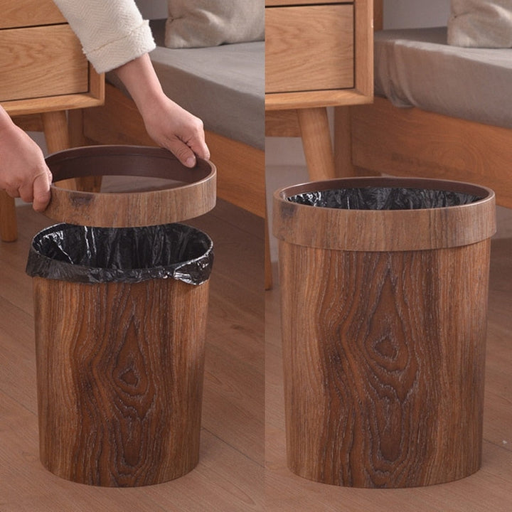 Lisslune | Elegant Retro Wood Grain Trash Can