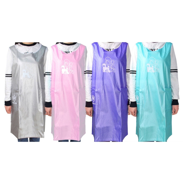 Sleeveless Pet Apron Beauty Dress Pet Care Hairdresser Coat Waterproof Clothing Pet Shop Aprons, M, Length: 93cm (Silver)