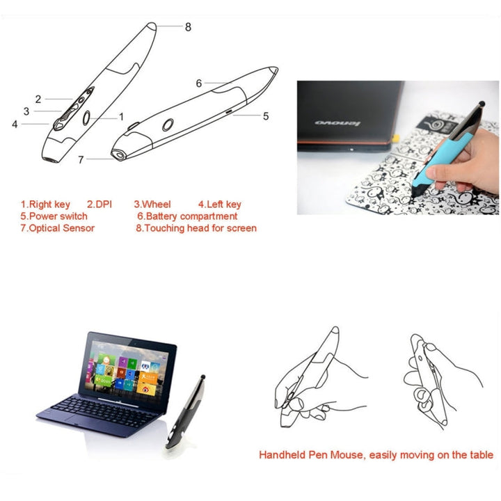 Lisslune | 2.4GHz Innovative Pen-Style Handheld Wireless Smart Mouse for PC Laptop (Red)