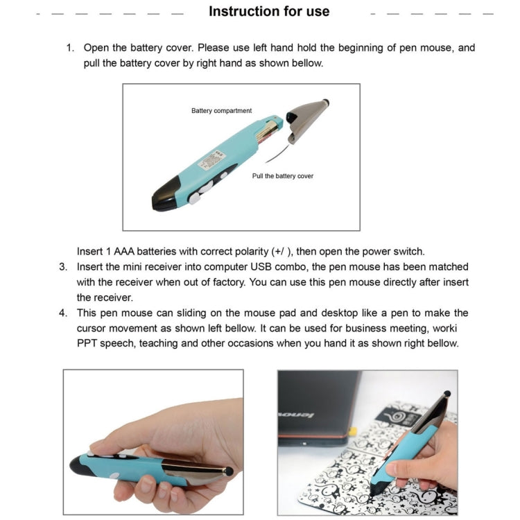 Lisslune | 2.4GHz Innovative Pen-Style Handheld Wireless Smart Mouse for PC Laptop (Red)