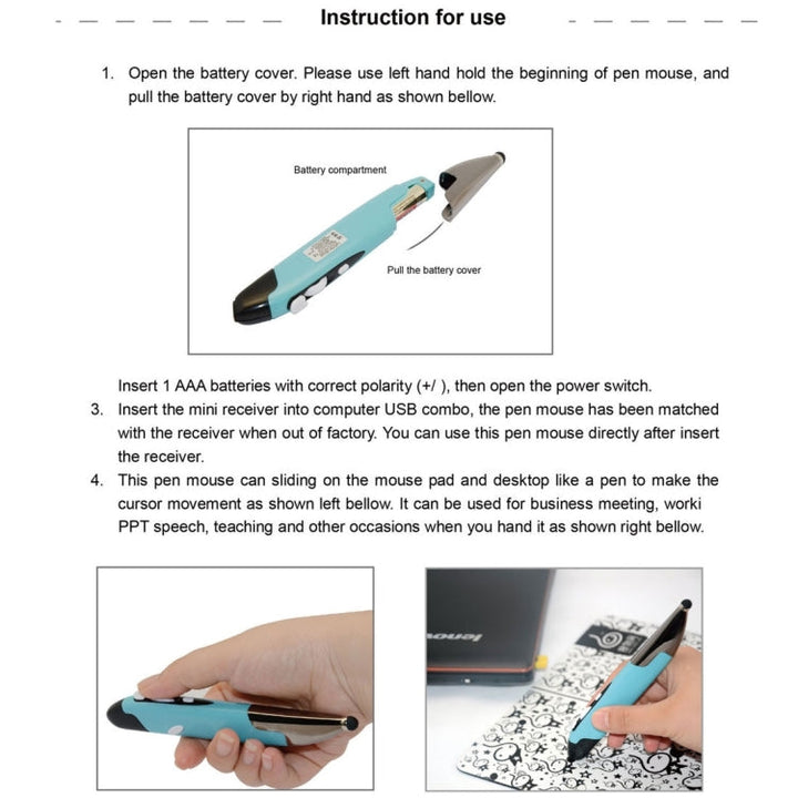 Lisslune | 2.4GHz Innovative Pen-Style Portable Wireless Smart Mouse for PC Laptop (Gray)