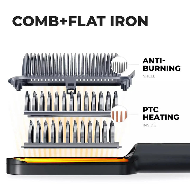 Lisslune | Hair Straightening Brush UK – 2-in-1 Thermal Comb Straightener & Curler with Adjustable Heat & Tourmaline Technology