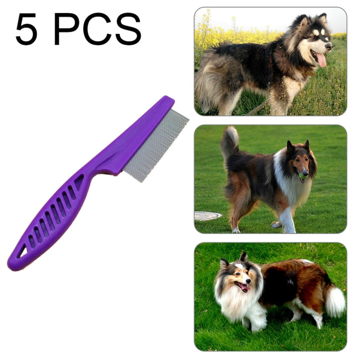 5 PCS Pet Cat Dog Accessories Combs Fine-toothed Stainless Steel Needle Flea Removal Combs, Length: 14cm (Purple)