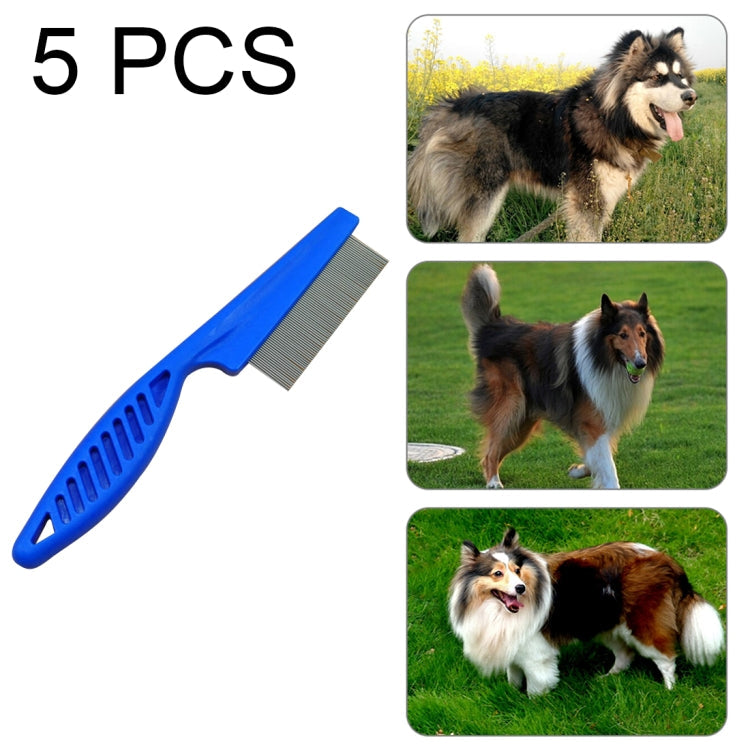 5 PCS Pet Cat Dog Accessories Combs Fine-Toothed Stainless Steel Needle Flea Removal Combs, Length: 18.5cm (Blue)
