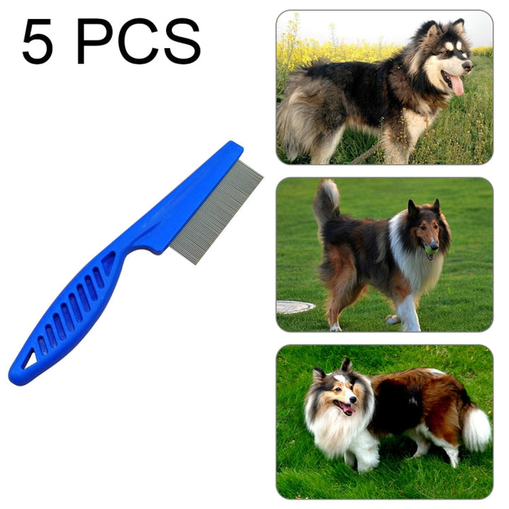 5 PCS Pet Cat Dog Accessories Combs Fine-Toothed Stainless Steel Needle Flea Removal Combs, Length: 18.5cm (Blue)