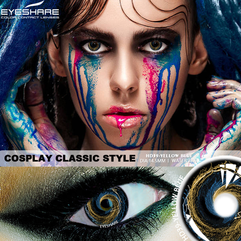 Rynx Cosplay HD39 Yellow Blue 14.5mm 1 Pair | 1 Year